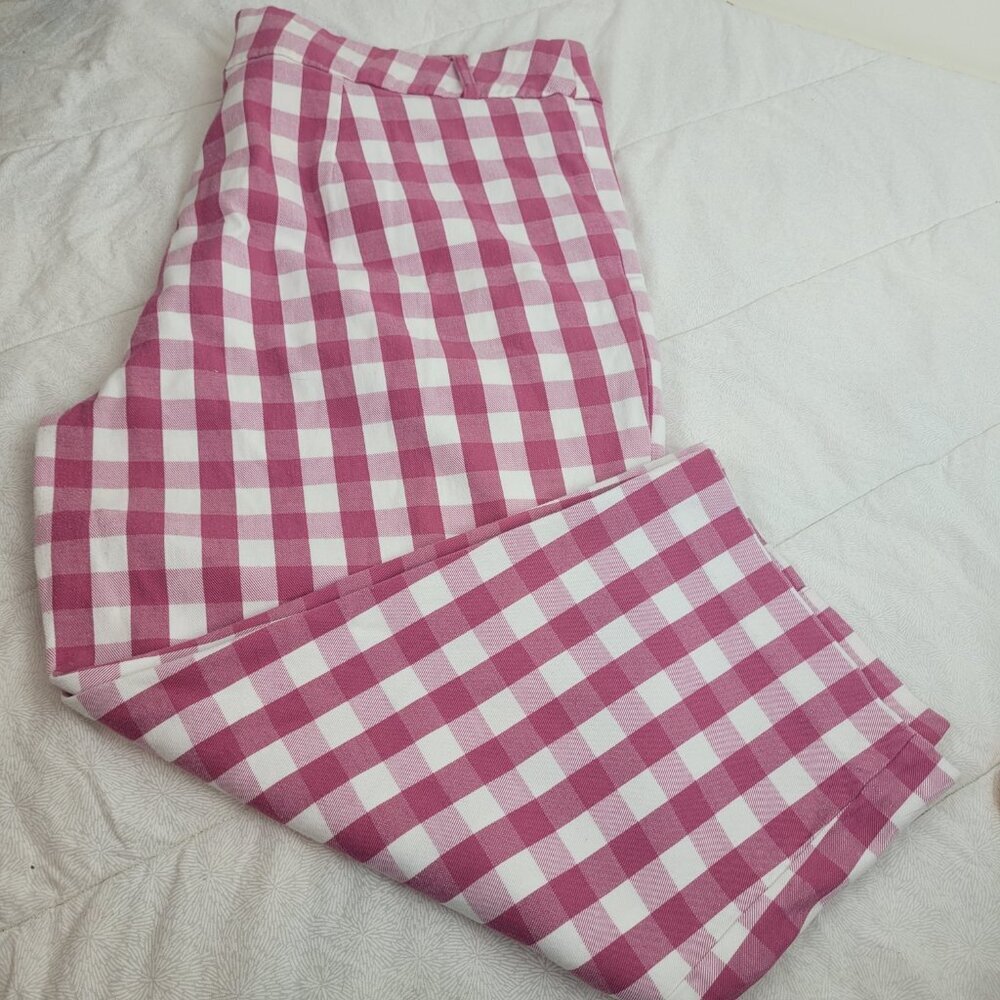 Time and Tru pink white gingham check capri pants zip front pockets pinup 18 - Picture 2 of 11
